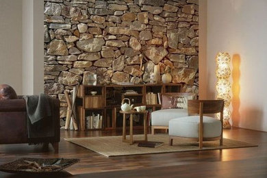 Living room - mid-sized traditional formal and enclosed dark wood floor living room idea in Chicago with white walls