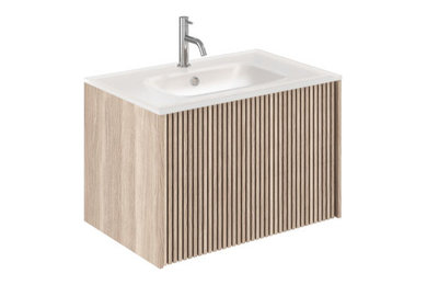 LIMIT 700 Modern Oak Single Drawer Unit with Ice White Glass Basin