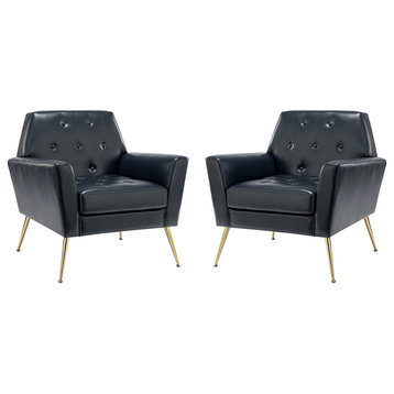 32.8" Comfy Armchair With Metal Legs Set of 2, Navy
