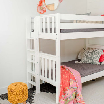 White Classic Bunk Bed with Ladder on end for Teens