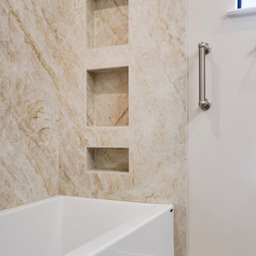 Tub Shower Combination with Shampoo Niches and Grab Bar