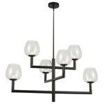 Dainolite - 6-Light Contemporary Lantern Chandelier Nora, Matte Black With Clear Glass - 35.75" Matte Black Nora Chandelier with Clear Glass. This 6 light LED compatible is recommended for the ceiling in a Living Room. It requires 6 incandescent B10 bulbs, is covered by a 1 Year Warranty and is suitable for either a residental or commercial space.