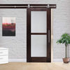 2 Lite Walnut Hardwood Sliding Barn Door with Glasssert, Full-Private, 48"x84