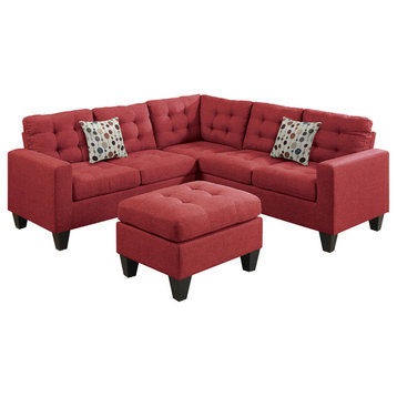 Orenburg 4 pieces Modular Sectionals Covered with Soft Linen, Carmine
