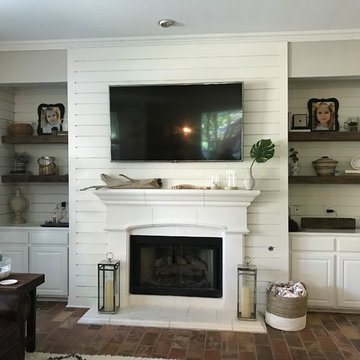Tile wall and floating shelves