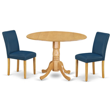 3Pc 42" Dining Table, Two 9"Drop Leaves, Pair Of Chair, Pu Leather Color Oasis