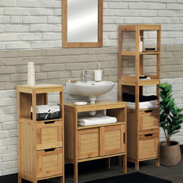 Wall-Mounted Sink Floor Cabinet Mahe Bamboo - Wood, Mahe