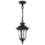 Livex Lighting - Textured Black Traditional, Victorian, Sculptural, Outdoor Pendant Lantern - From the Oxford outdoor lantern collection, this traditional cast aluminum single-light small pendant lantern design will add curb appeal to any home. It features handsome, antique styling and decorative elements. Clear water glass casts an appealing light and lends to its vintage charm. The canopy, chain and ornamental details are all in a textured black finish. With superb craftsmanship and affordable price, this fixture is sure to tastefully indulge your senses.