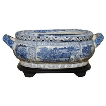 Unique Blue and White Porcelain Foot Bath Basin Chinese Blue Willow