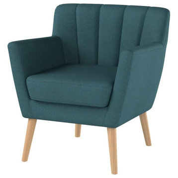 Mid Century Armchair, Padded Seat With Vertical Channel Tufted Back, Dark Teal