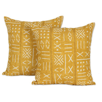 Novica Handmade Goldenrod Fields Cotton Cushion Covers (Pair)