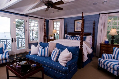 Bedroom - mid-sized coastal master carpeted and beige floor bedroom idea in Grand Rapids with blue walls and no fireplace