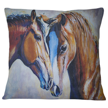 Brown Amorous Horses Animal Throw Pillow, 16"x16"