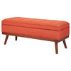 Retro Storage Bench, Angled Wood Legs With Polyester Seat & Inner Space, Orange