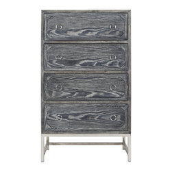 Worlds Away Bentley Upright 4 Drawer Dresser Black Oak & Nickel - Kitchen Cabinetry