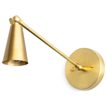 Brass Swing Arm Cone Sconce, Art Deco Lighting, Model No. 6341