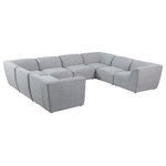 Meridian Furniture - Miramar Linen Textured Fabric  8-Piece Modular U-Shaped Sectional, Grey - Unwind and let your cares float away while you're curled up in the welcoming confines of this Miramar Modular Sectional. This sophisticated modular sectional is made from premium materials with a solid frame that ensures durability and long-lasting service life. The soft grey linen textured upholstery on this modular sectional makes it feel super indulgent against the skin. Pair this sectional with other items in the Miramar collection for a complete lookthe latches underneath make pairing a snap.