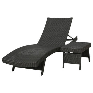 GDF Studio 2-Piece Olivia Outdoor Gray Wicker Chaise Lounge and Table Set