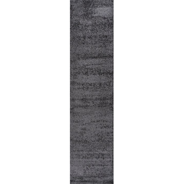 Haze Solid Low-Pile Runner Rug, Black, 2'x10'