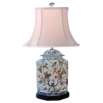 Chinese Porcelain Scallop Ginger Jar Table Lamp, Bird Floral Motif, 27"