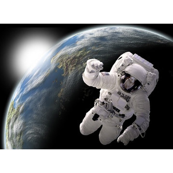 Astronaut Floating In Outer Space With Visible Sunrise From An Earth-Like Print