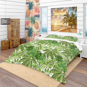 Exotic Pattern With Tropical Leaves Tropical Duvet Cover, King