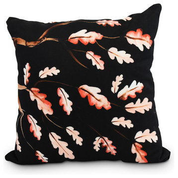 20" Wild Oak Branch Black Floral Print Decorative Throw Pillow