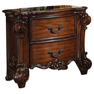 Benzara BM185885 Traditional Style Wood Nightstand with 2 Drawers, Cherry Brown
