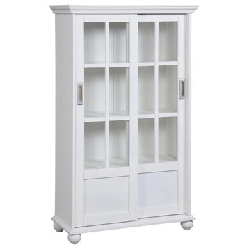 Elegant Bookcase, 2 Sliding Glass Doors With Adjustable and Fixed Shelves, White