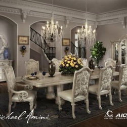 AICO Furniture - Monte Carlo II 7 Piece Rectangular Double Pedestal Dining Table - Kitchen Products
