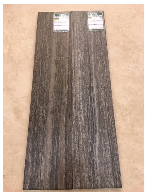 Wood Grain Tile With Dark Cabinets