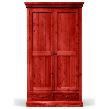 Rustic Solid Wood Wardrobe, Persimmon Red