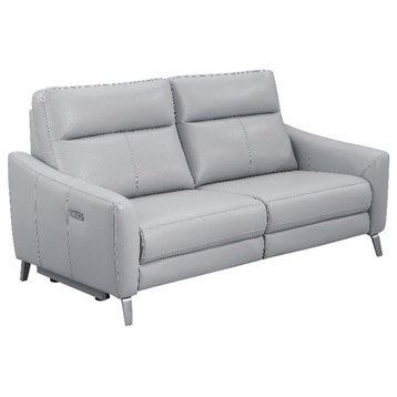 Coaster Derek Modern Faux Leather Upholstered Power Sofa in Gray