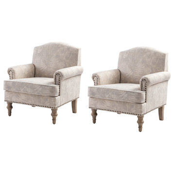Lamber Wooden Upholstered Armchair With Camelback Set of 2, Fern