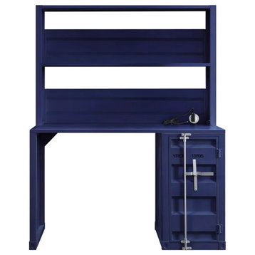 Industrial Desk & Hutch, Cargo Design With Single Door Cabinet & Inner Shelves