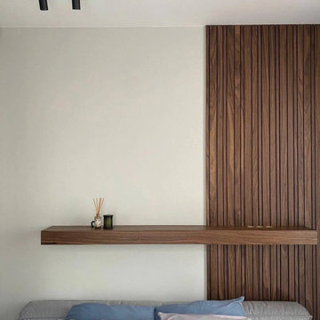 Los Angeles Walnut Slat Wall with Floating Shelf