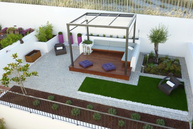 Design ideas for a mid-sized contemporary backyard deck in Other.