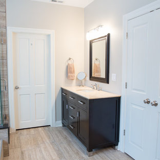 75 Beautiful Laminate Floor Bathroom With Limestone Countertops