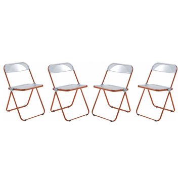 Lawrence Acrylic Folding Chair With Metal Frame Set of 4, Orange