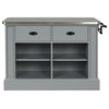 Benzara BM251331 Kitchen Island With Metal Top and 2 Drawers, Gray
