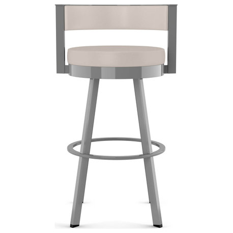 Amisco Browser Swivel Counter and Bar Stool, Cream Faux Leather / Metallic Grey Metal, Bar Height