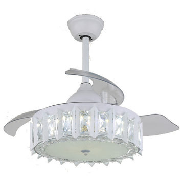 42" Modern Ceiling Fan With Crystal Light Shade, 3 Fan Speed, 3 Light Tone, White