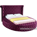 Meridian Furniture - Luxus Button Tufted Velvet Round Bed, Purple, Full - Marvel at the remarkable beauty and graceful lines of this round Luxus purple velvet full size bed. The headboard, footboard and side rails are all adorned with deep button tufting, and there is nailhead trim on both sides of the tall headboard. The footboard and side rails all contain ample storage and seating, making it easy to sit down in comfort so you can put on your pants or shoes.