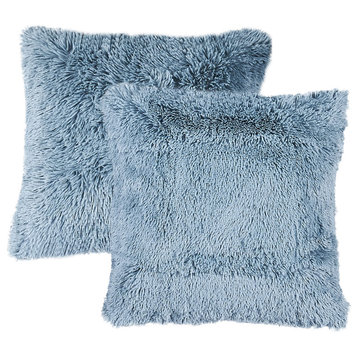 Shaggy Faux Fur Pillow Cover, Silver Blue, Set of 2, 26"x26"