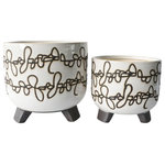 Sagebrook Home - Ceramic 6/8" Scribble Footed Planter, Beige - An adorable addition to your space!Allow your blossoming flowers, lively greenery, succulents to flourish beautifully in these planters. This charming planter set, features an scribble textured detail finish sitting on a set of 3 feet. Made of ceramic, this planter comes in a set of 2 at 6' and 8'. Put it anywhere in your home, balcony, patio or garden.