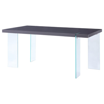 ACME Noland Dining Table, Gray High Gloss and Clear Glass