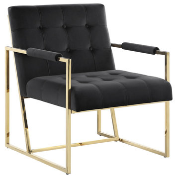 Louie Modern Arm Chair with Gold Frame, Black