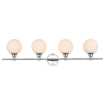 4 Light Chrome And Frosted White Bath Sconce