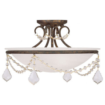 3 Light Semi-Flush Mount in French Country Style - 16 Inches wide by 10 Inches