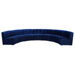 Meridian Furniture - Limitless Velvet Upholstered 7-Piece Modular Sectional, Navy - Invest in your home's comfort with this Limitless 7 Piece Sectional. This modular unit offers tons of flexibility in the number of ways that you can put each piece in the Limitless collection together to get the ideal customized look. Upholstered in navy velvet, this beautiful piece is soft and cool to the touch, so you can feel comfortable from every angle. Button and channel tufting add to this unit's upscale look and contemporary charm.